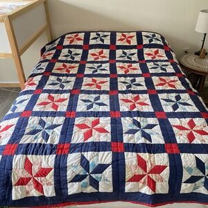 Vintage Handmade Quilt Patchwork Multicolor 85x70" Hand Stitched Prairie Granny